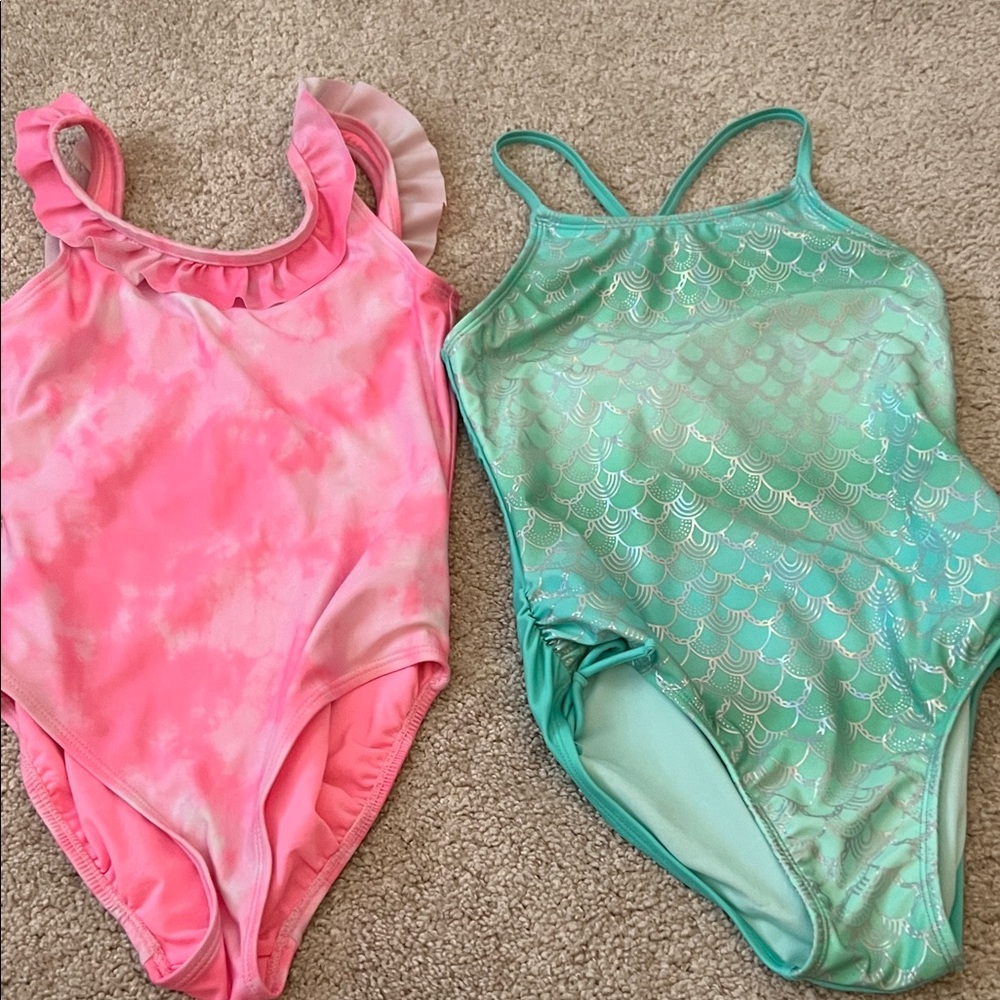 Pink and Green Kids One Piece Swimsuit Set